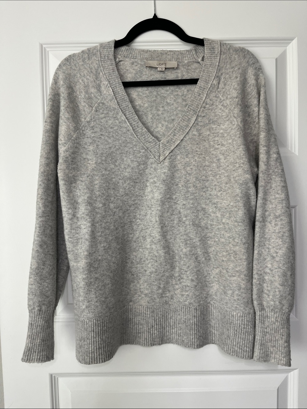 LOFT Light Heather Gray V-Neck Sweater